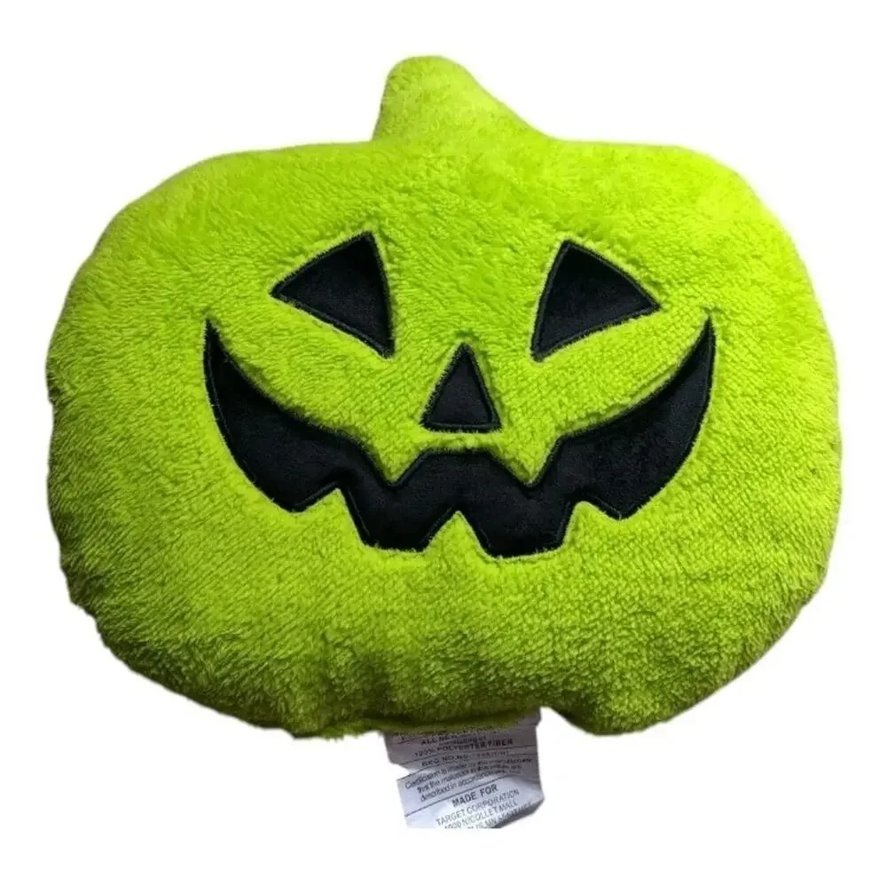 Pumpkin Shaped Pillow Green Faux Shearling Halloween Decor 14x16